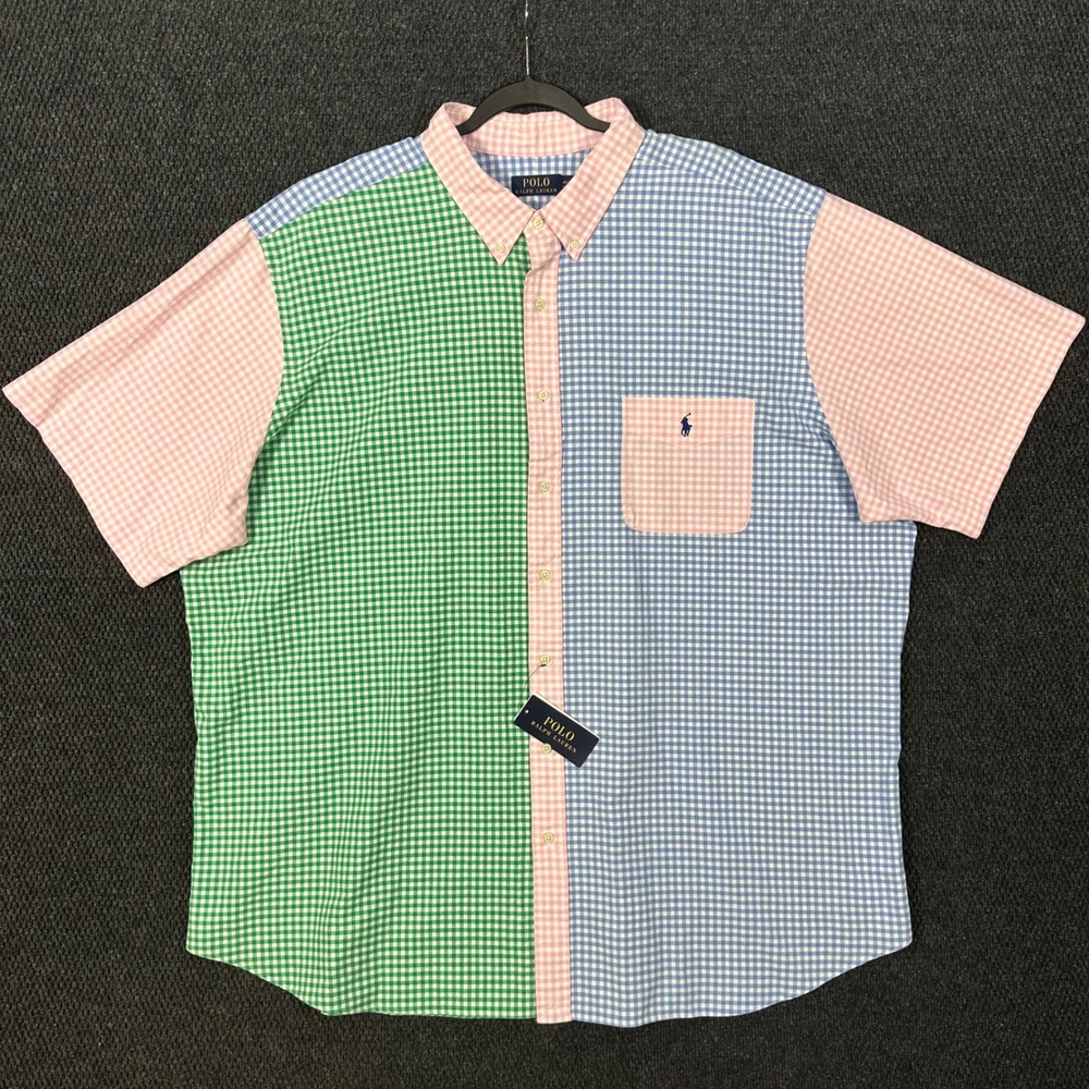 Polo Ralph Lauren Oxford Short Sleeve Shirt NWT Men 4XLT Gingham Colorblock Pony